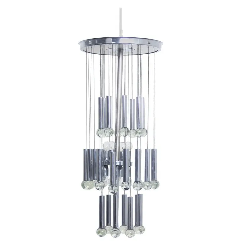 Chrome and Glass Chandelier By Gaetano Sciolari, 1970s
