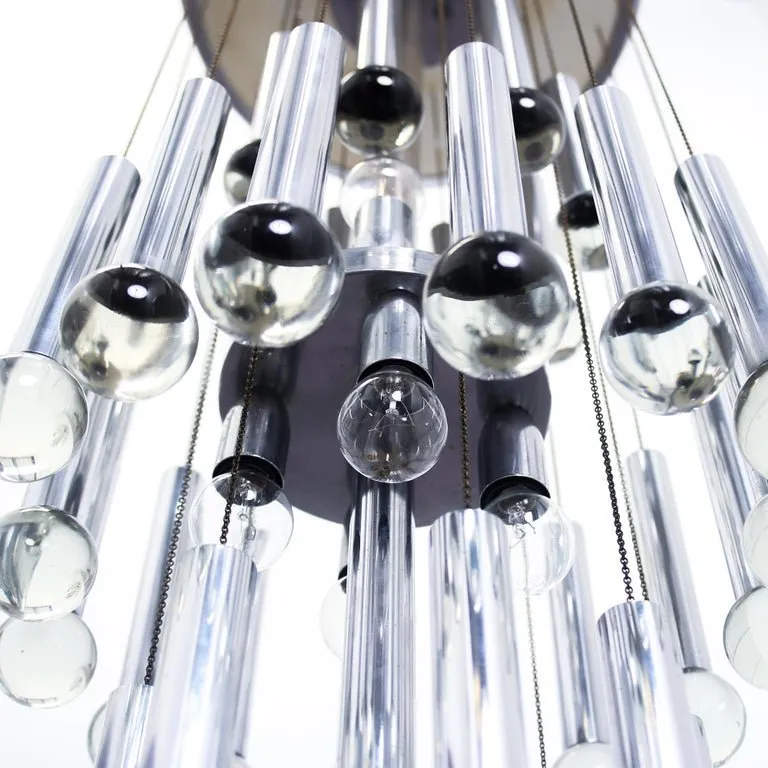 Chrome and Glass Chandelier By Gaetano Sciolari, 1970s — view 4