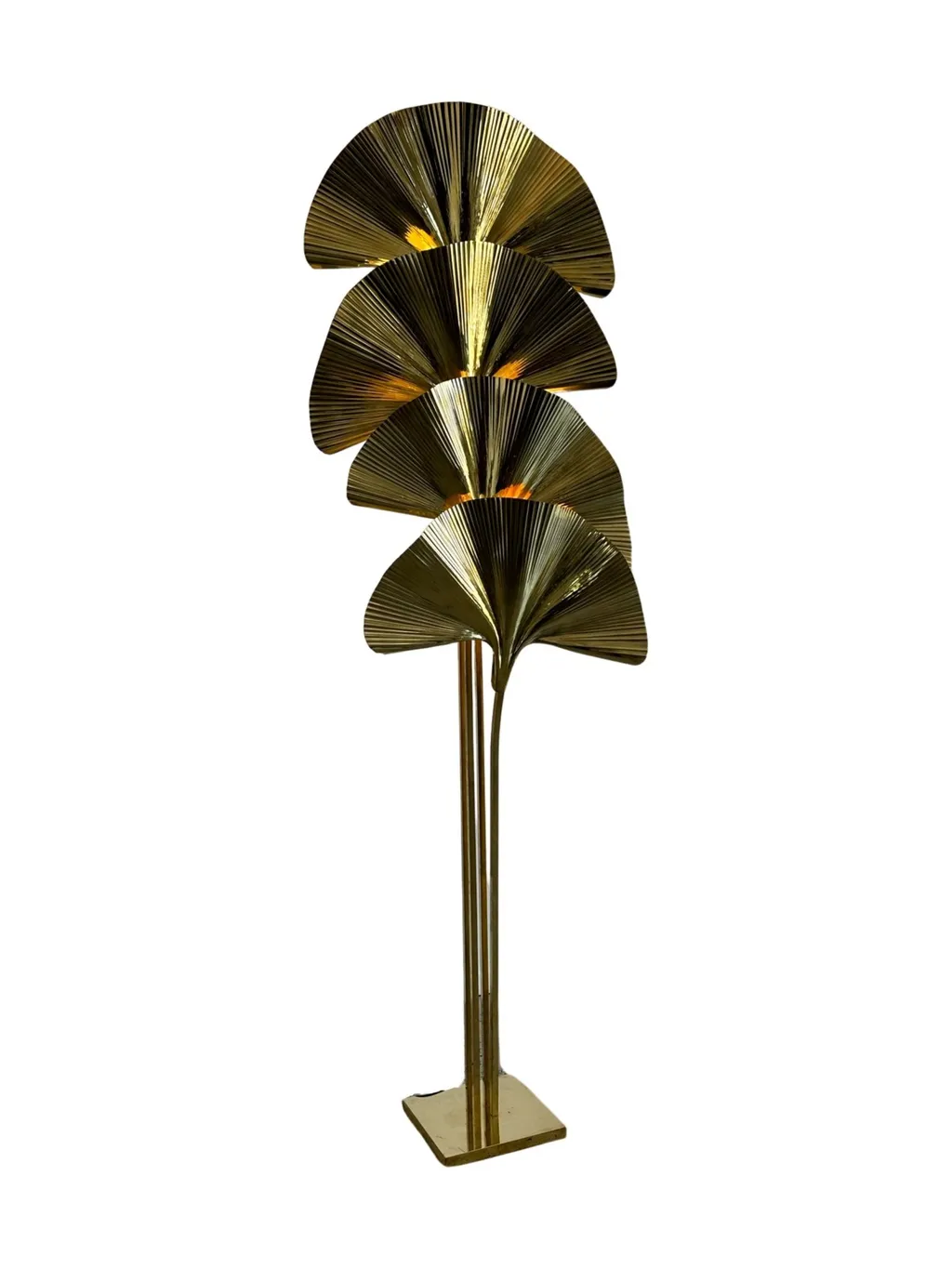 Italian Brass Ginkgo Leaf Floor Lamp, Contemporary