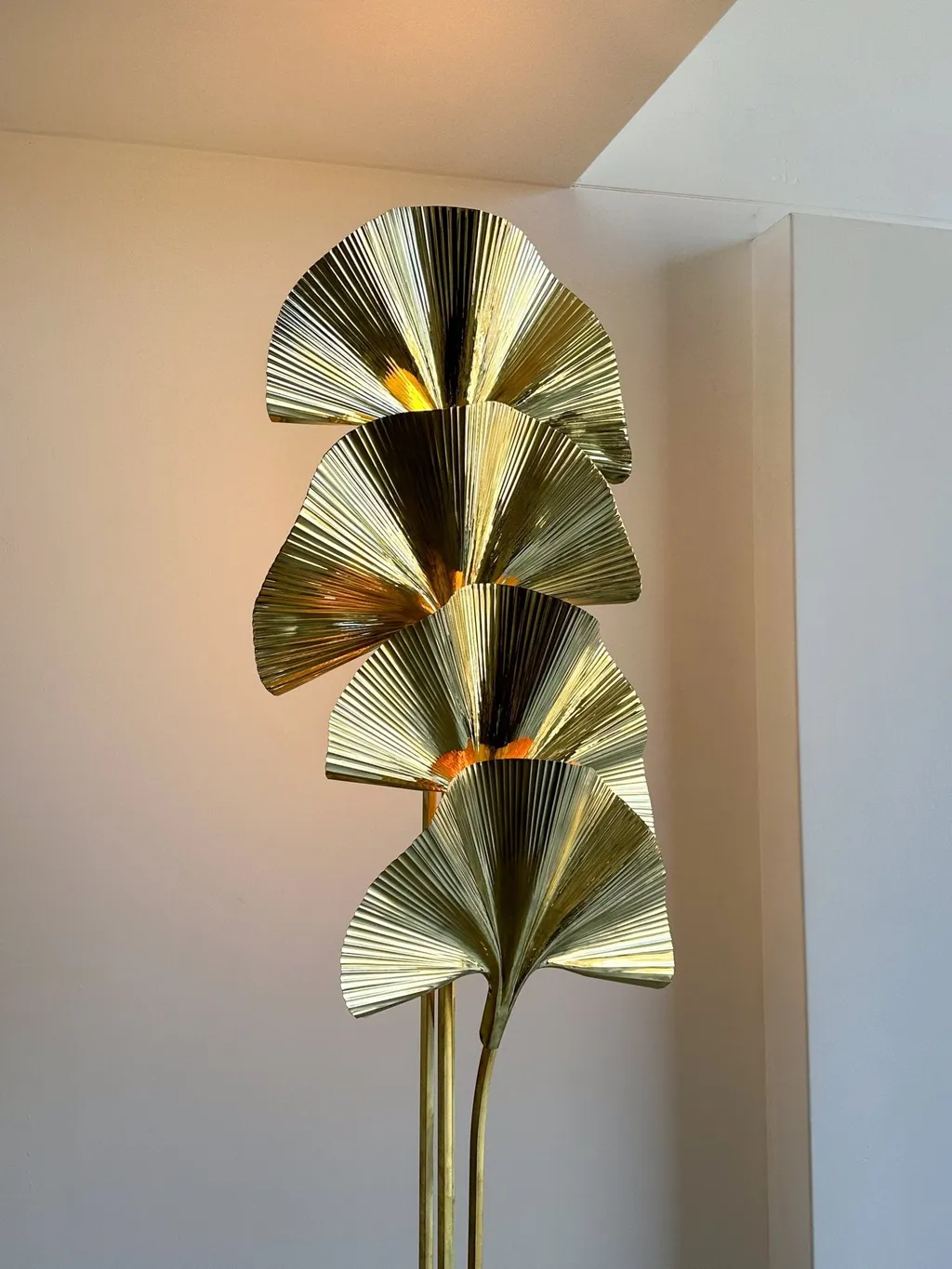 Italian Brass Ginkgo Leaf Floor Lamp, Contemporary — view 6