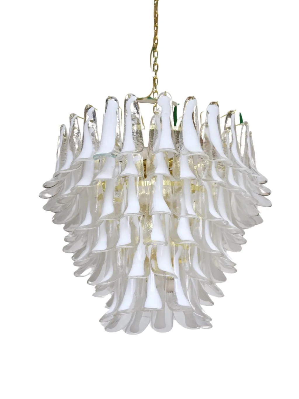 Murano White Glass Chandelier with Brass Frame, Contemporary