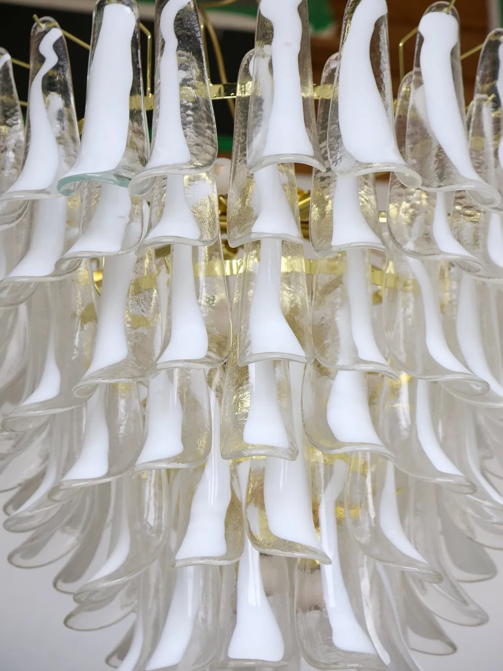 Murano White Glass Chandelier with Brass Frame, Contemporary — view 6