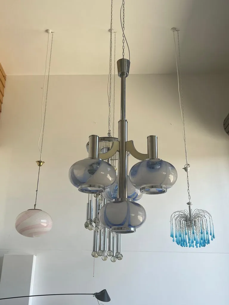 Italian Glass and Chrome Pendant Light by Gaetano Sciolari — view 4