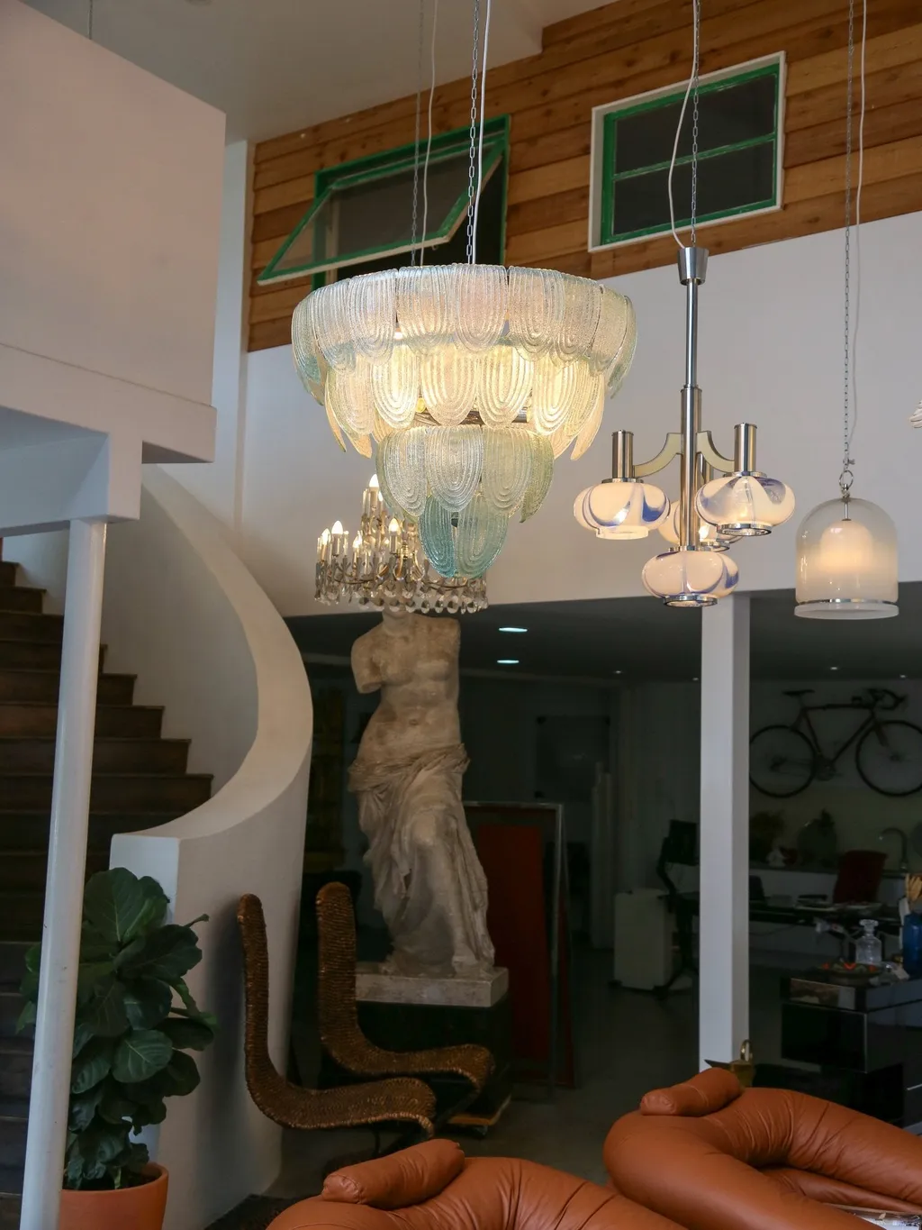 Murano Green Glass Chandelier with Metal Frame, Contemporary — view 6