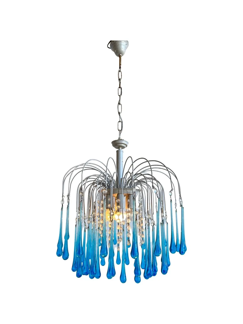 Italian Murano Blue Glass Drop Chandelier by Paolo Venini